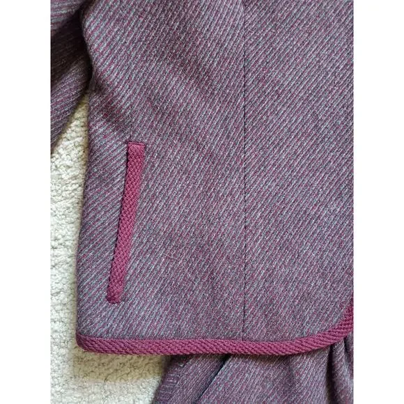 Cymbal Japan Vintage Wool Maroon/Purple 2-pc Skirt and Jacket Set, Size Small